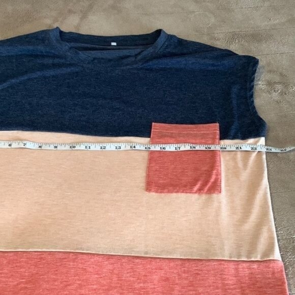 Color Block Tee With Pocket Navy/Beige/Coral XL - Picture 7 of 8